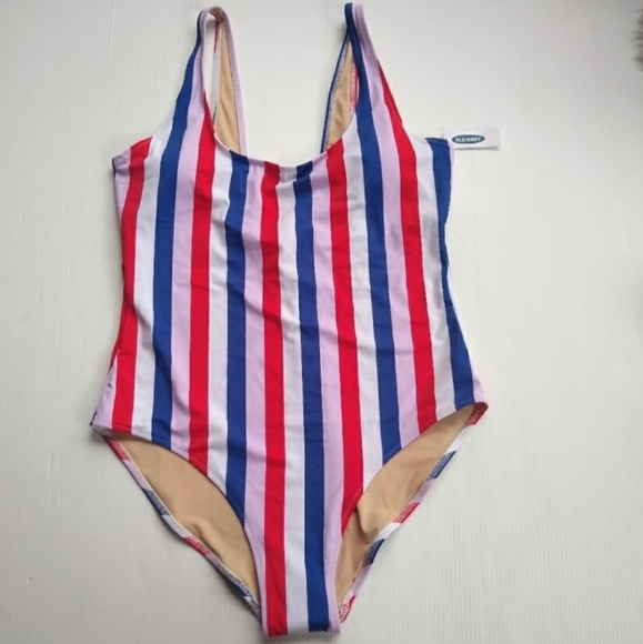 OLD NAVY Women's XL red blue striped One Piece Swimsuit - Picture 4 of 8